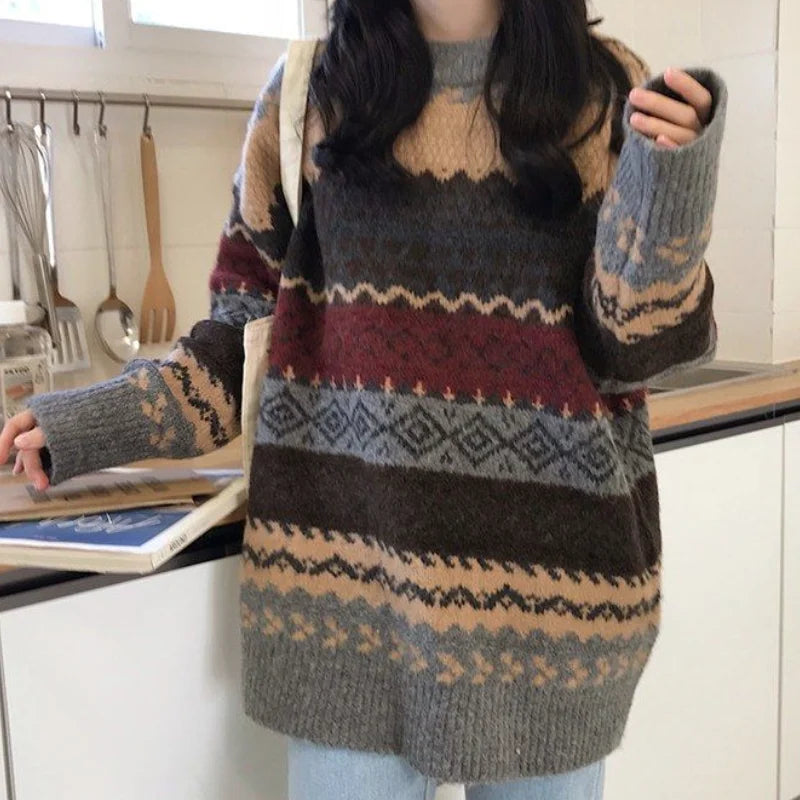 Oversized Jacquardstrik Med Rund Hals