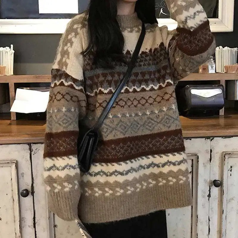 Oversized Jacquardstrik Med Rund Hals
