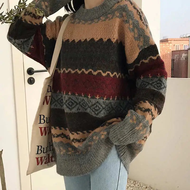Oversized Jacquardstrik Med Rund Hals