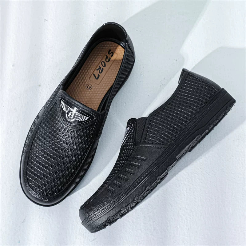 Sort Herre Slip-On Sko Med Netmønster, Modelfoto Par — Nordleva