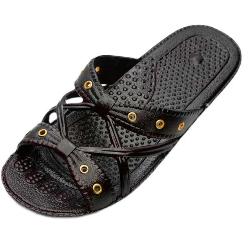 Sort Slide Sandal Underfra Med Tekstureret Gummisål — Nordleva