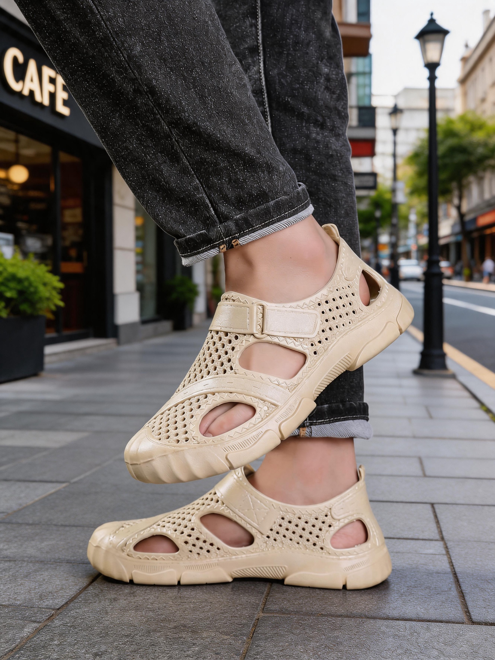 Hvid Clogs Med Ventilation Og Velcro-Rem Detaljefoto — Nordleva