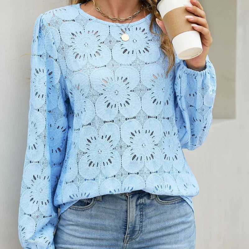 Bluse Med Blomstret Broderie Anglaise