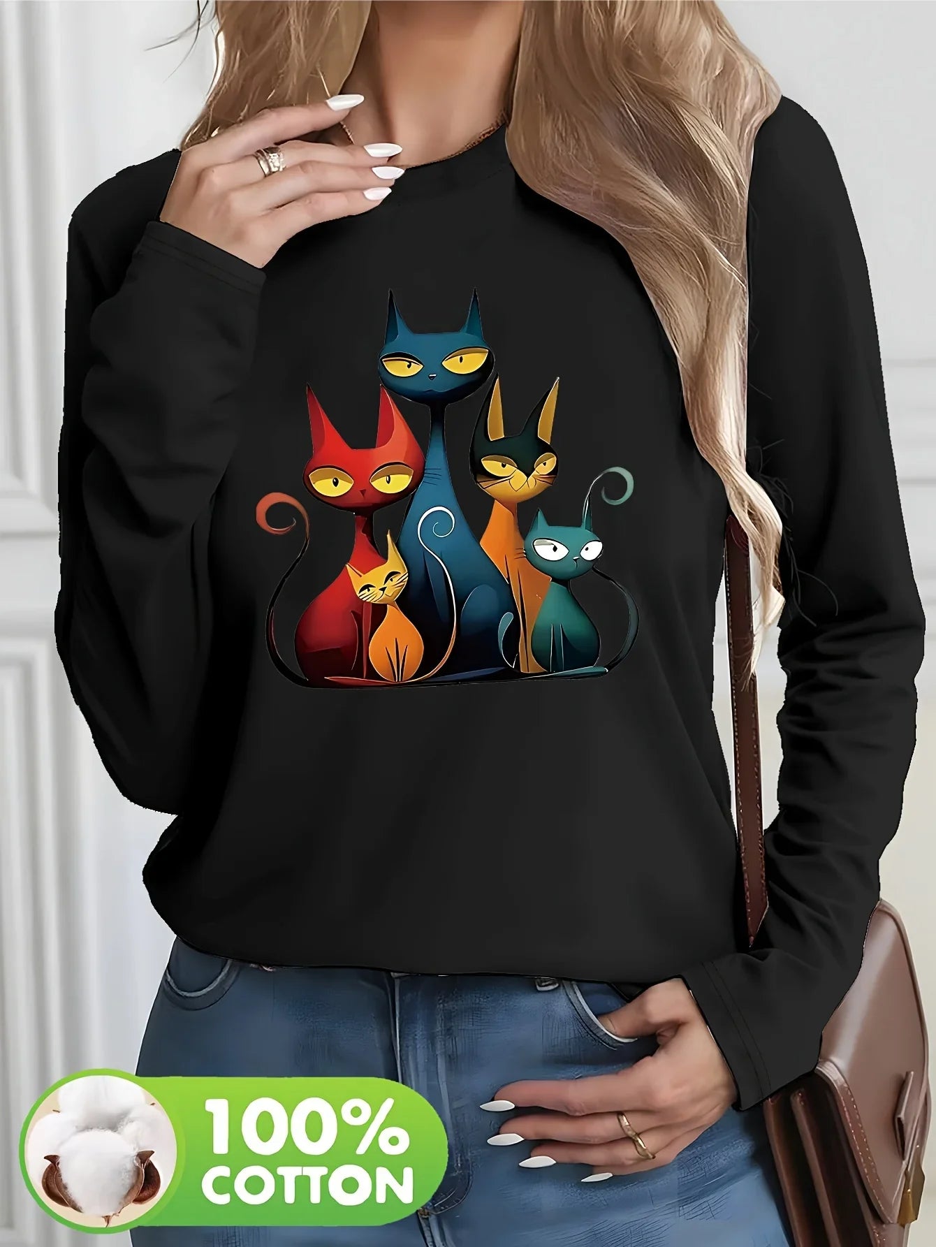 Grafisk Langærmet T-shirt i Bomuld