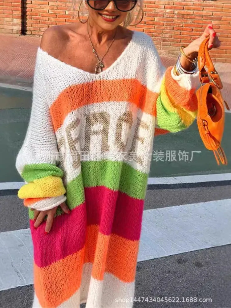 Oversized Stribet Tunika-Strik