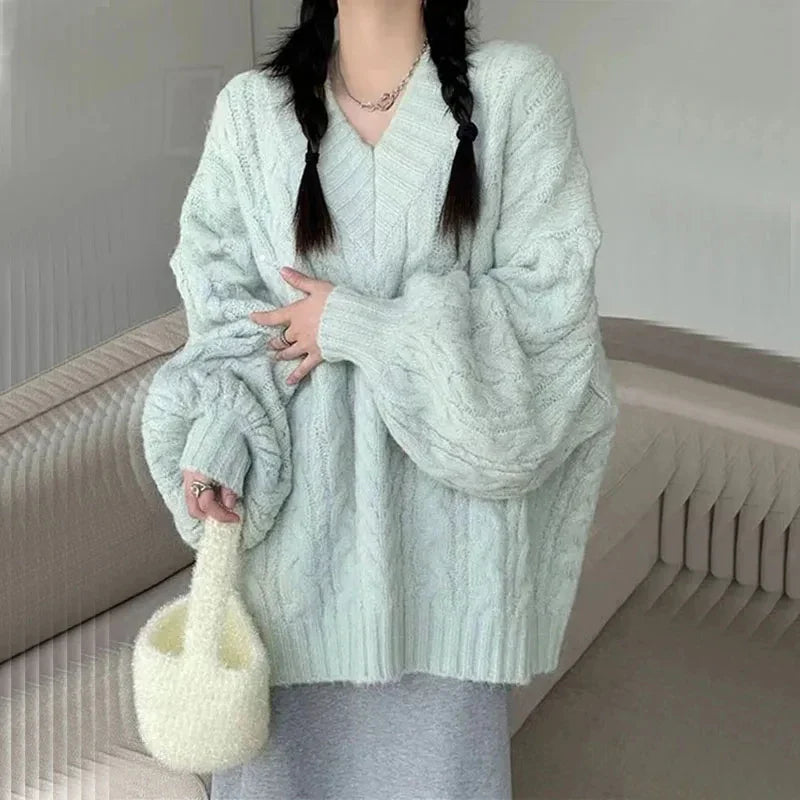 Kabelstrikket Oversize-Pullover
