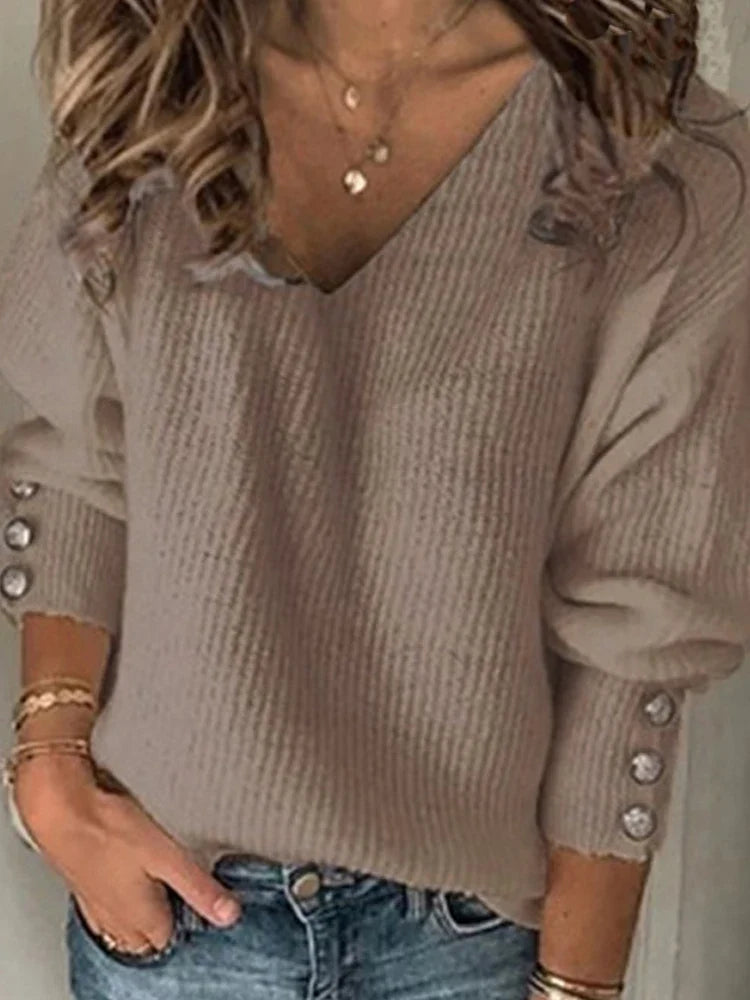 Ribstrikket Bluse Med V-Hals