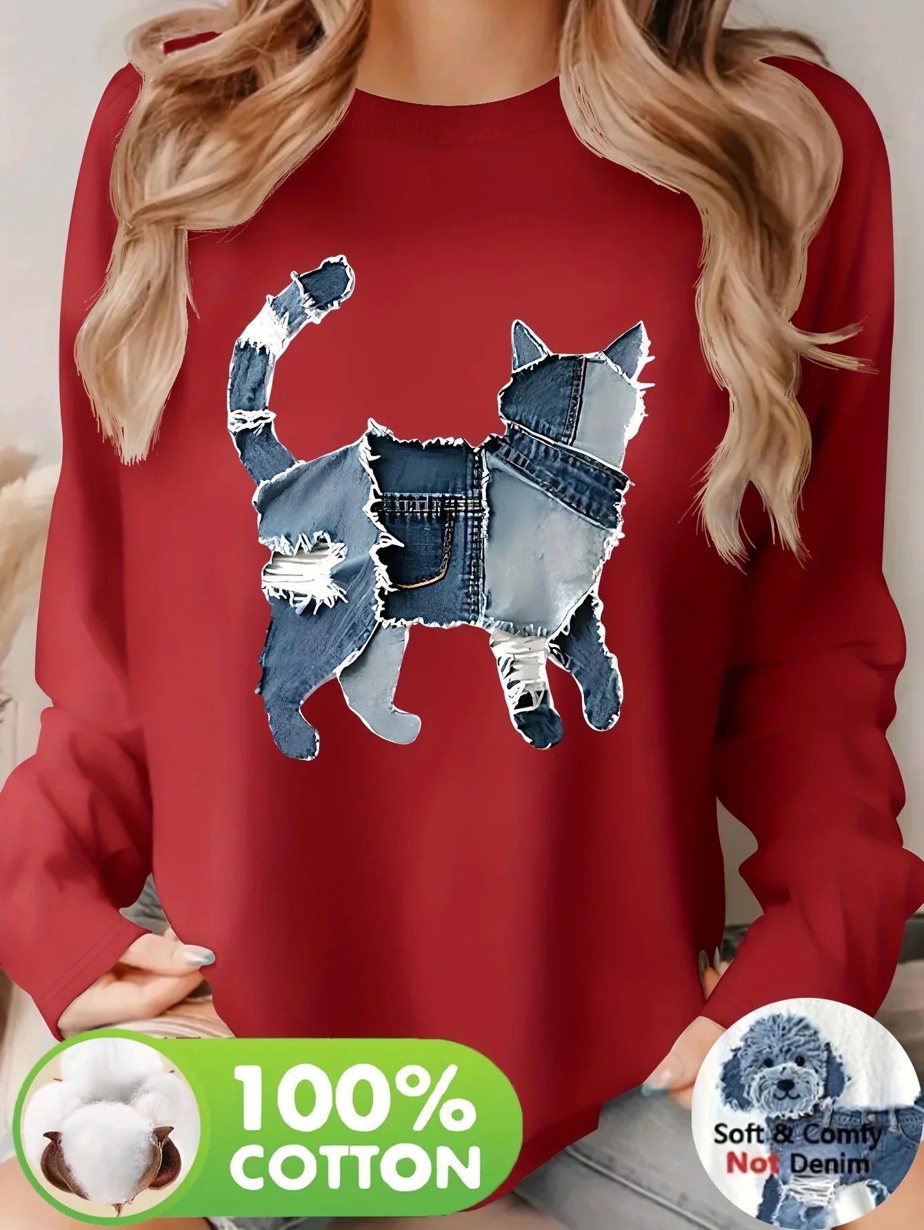 Grafisk Langærmet T-shirt i Bomuld