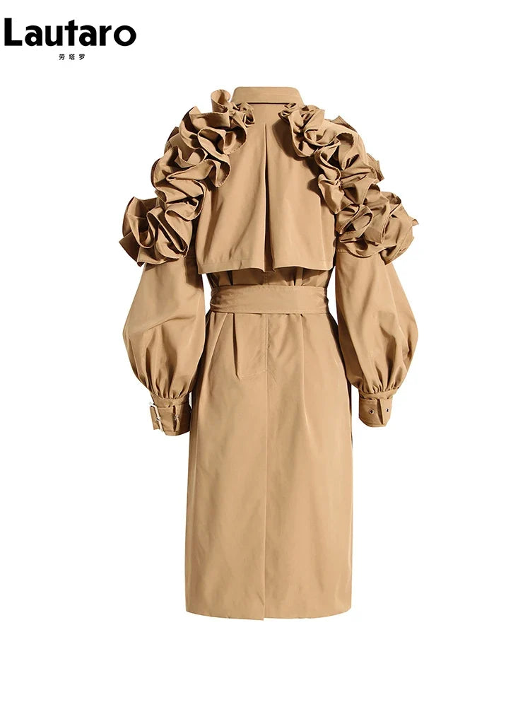 Trenchcoat Med Flæser og Bælte