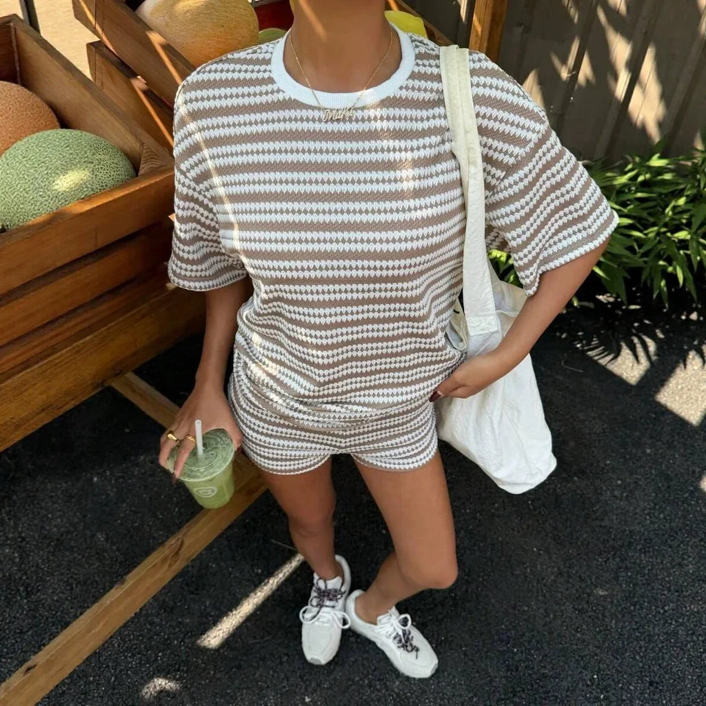 Stribet Striksæt Med Shorts
