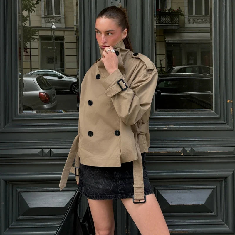 Khaki Cropped Trenchcoat