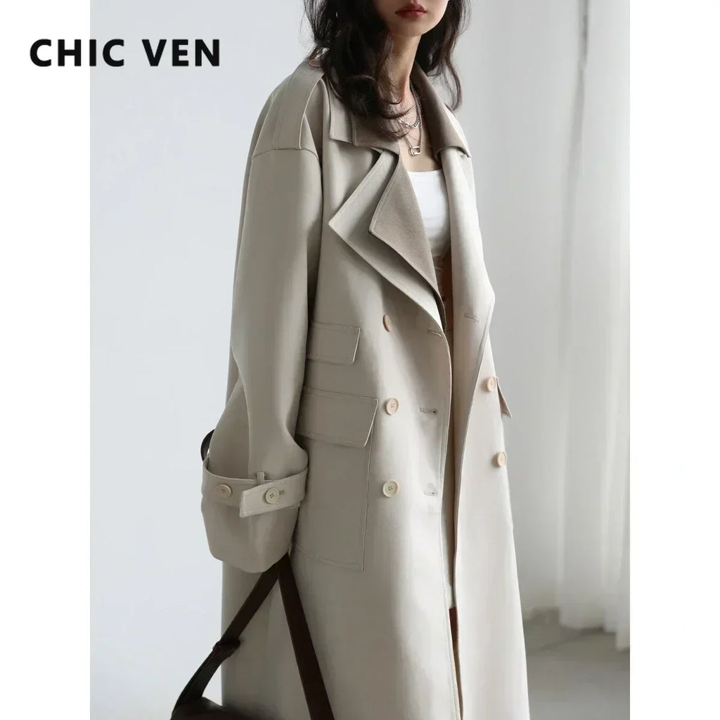 Lang Trenchcoat med Kontrastrevers