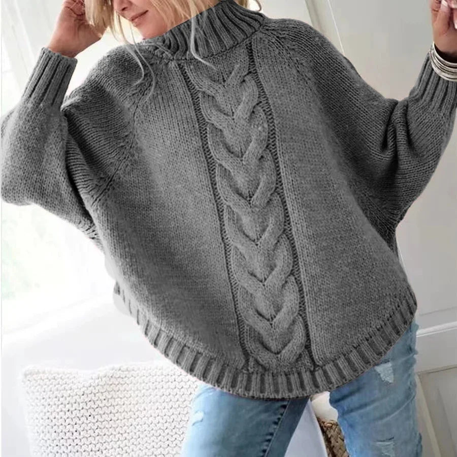 Kabelstrikket Sweater Med Høj Hals