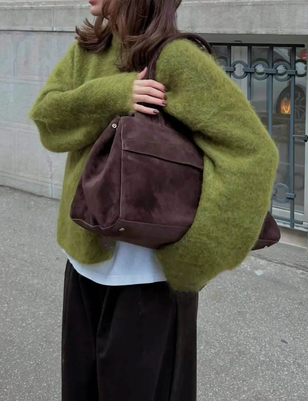 Oversized Børstet Striktrøje