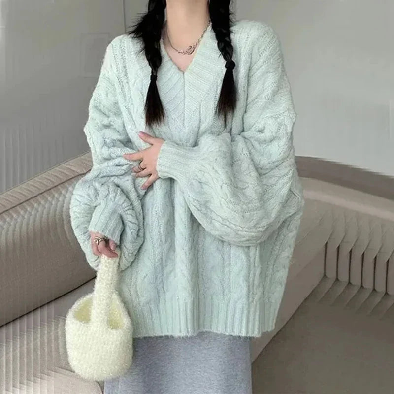Kabelstrikket Oversize-Pullover