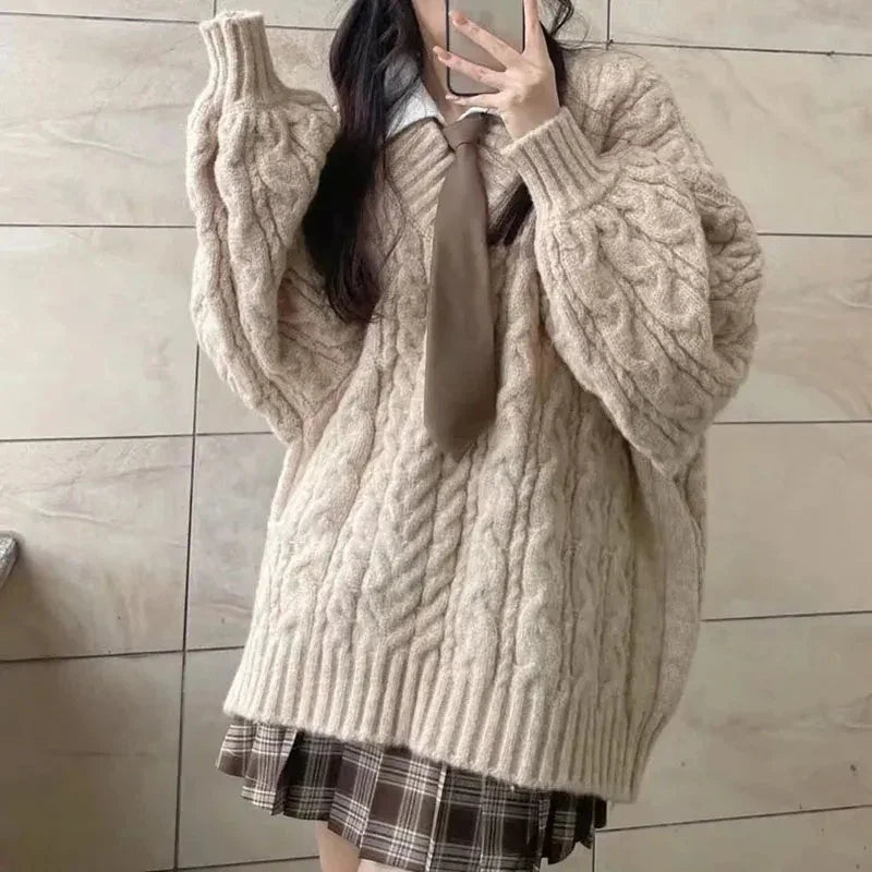 Kabelstrikket Oversize-Pullover