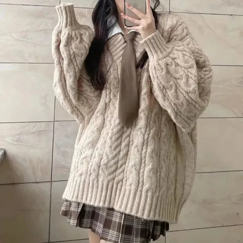 Kabelstrikket Oversize-Pullover