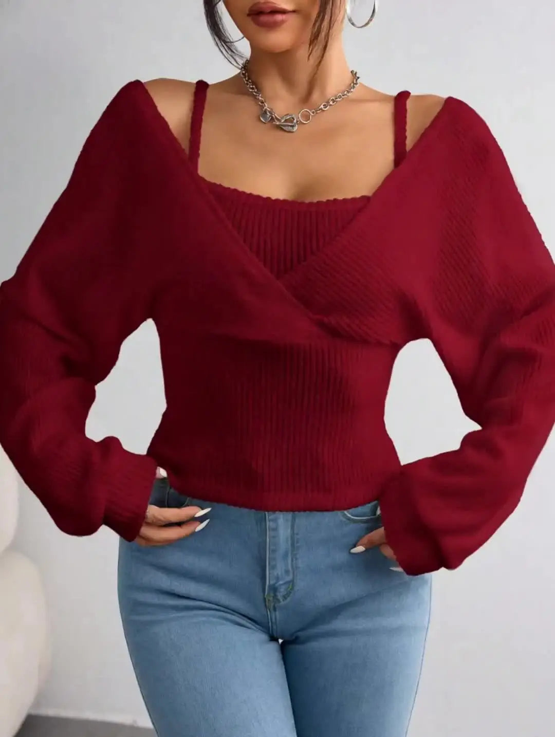 Ribstrikket Off-Shoulder Slå-Om-Top