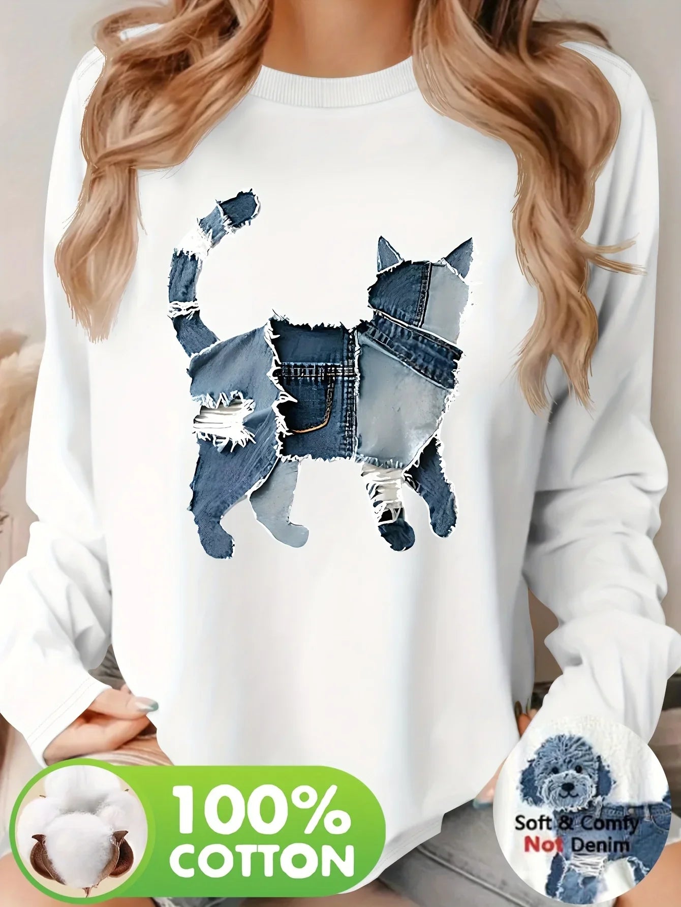 Grafisk Langærmet T-shirt i Bomuld