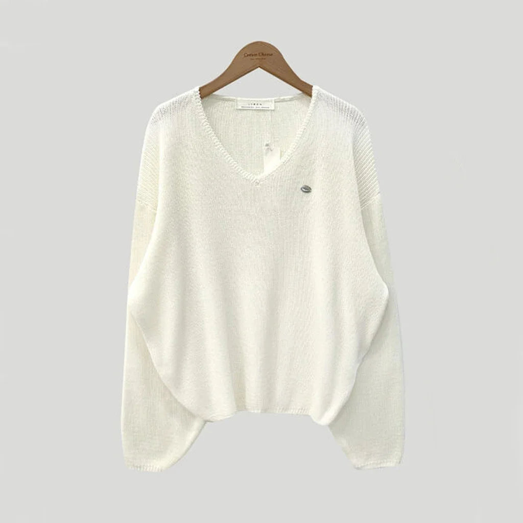 Afslappet Strikbluse Med V-Hals
