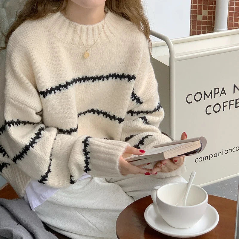 Afslappet Strikket Stribet Sweater