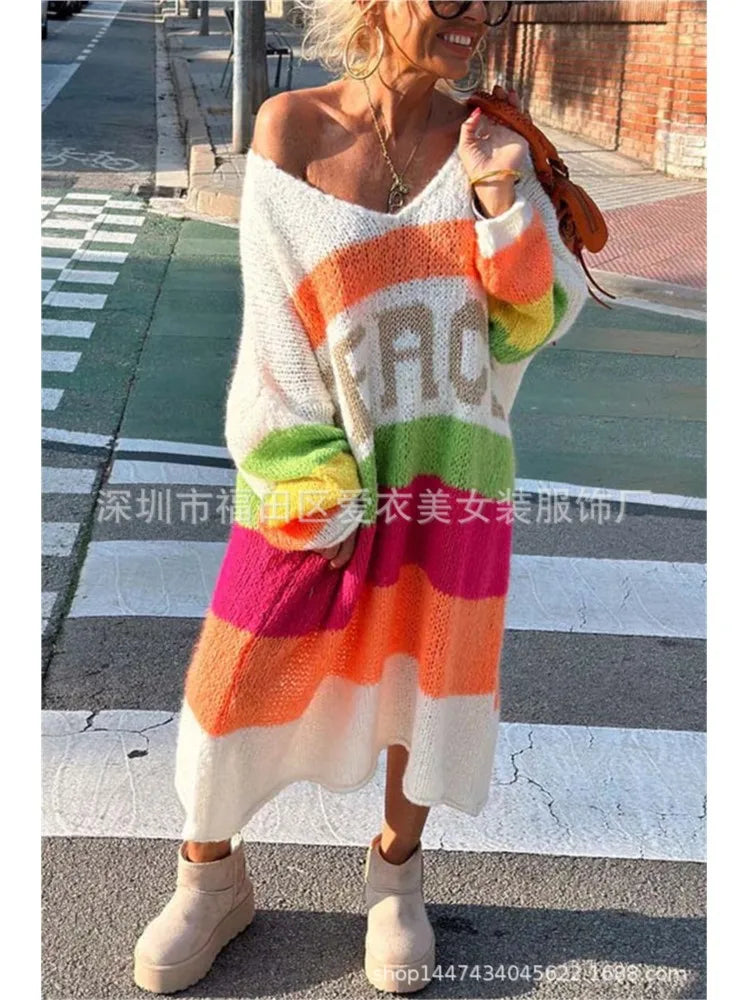 Oversized Stribet Tunika-Strik