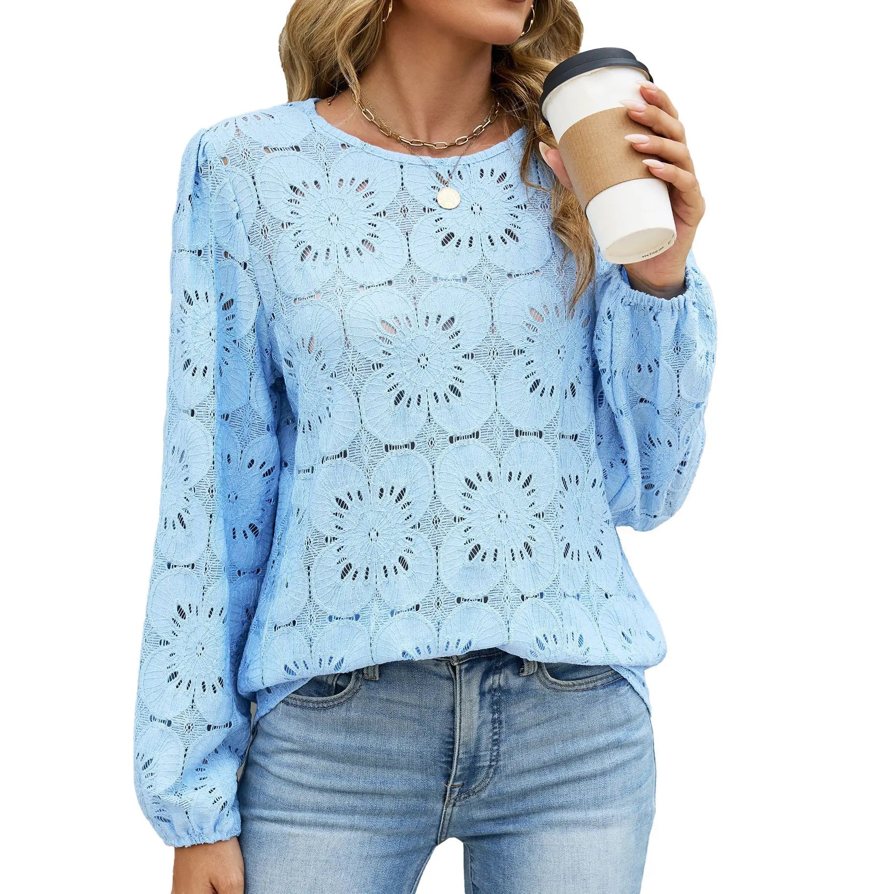Bluse Med Blomstret Broderie Anglaise