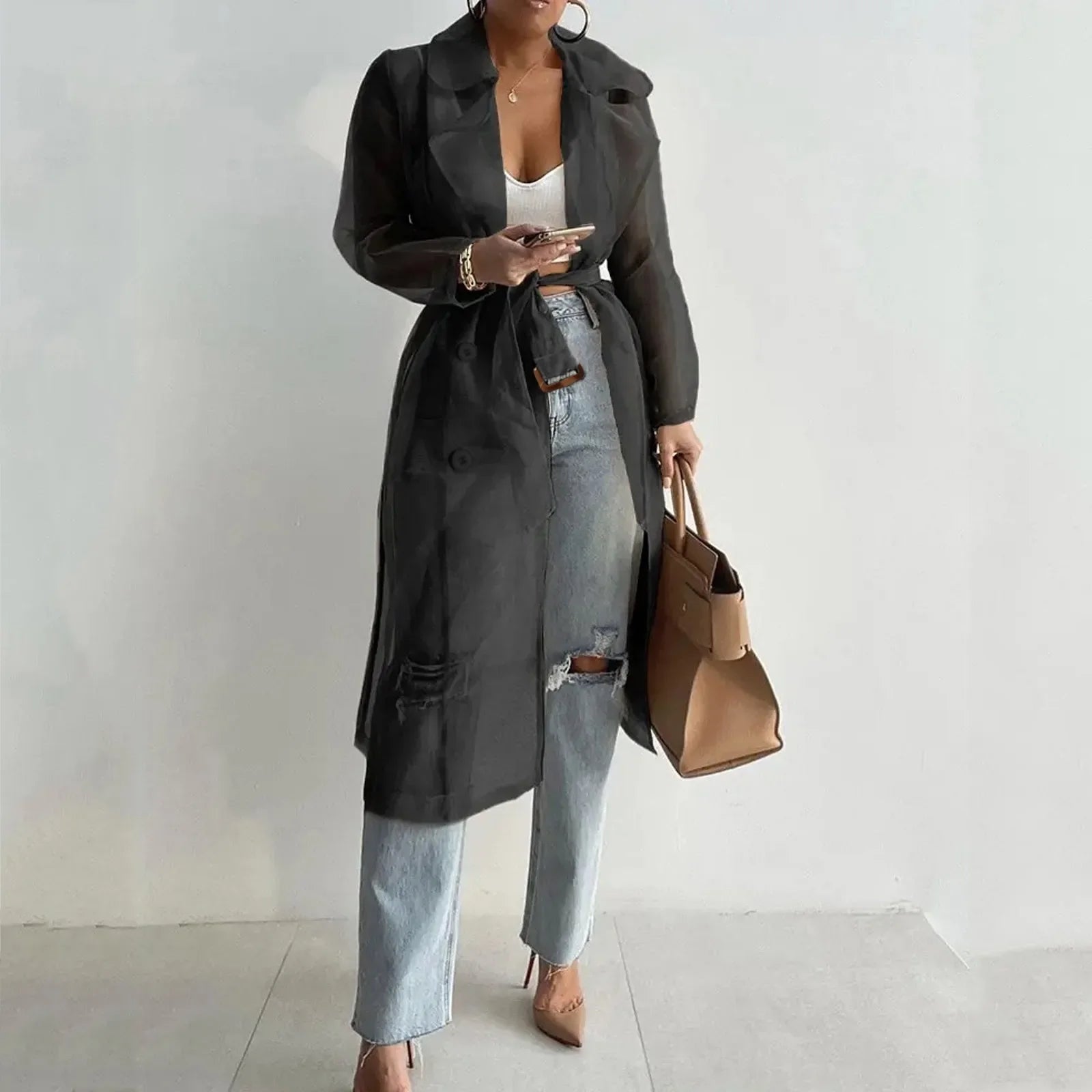 Transparent Trenchcoat Med Bindebælte