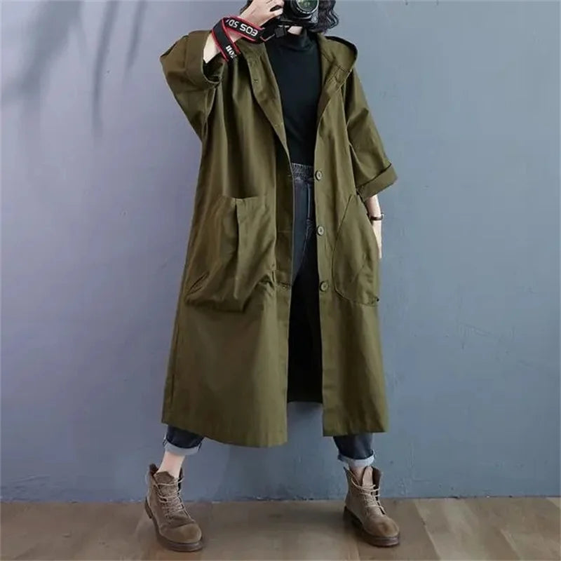 Olivegrøn Trenchcoat Med Store Lommer