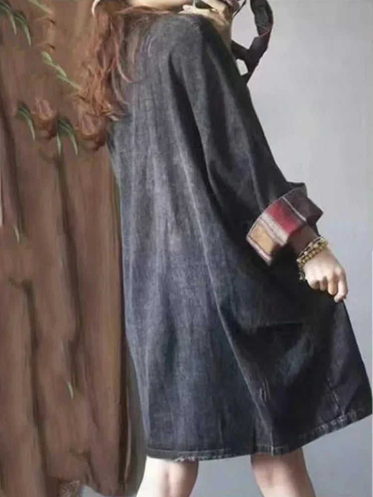 Oversized Denimfrakke Med Ternede Kanter
