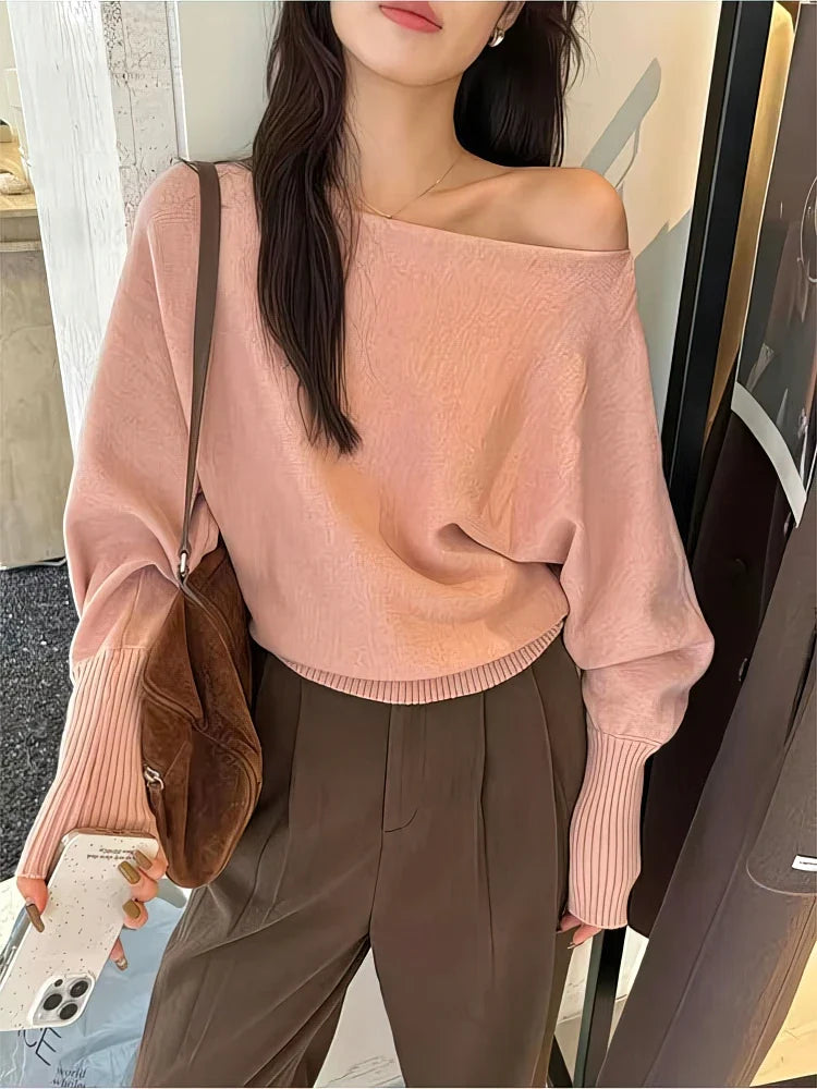 Off-Shoulder Pullover med Flagermusærmer