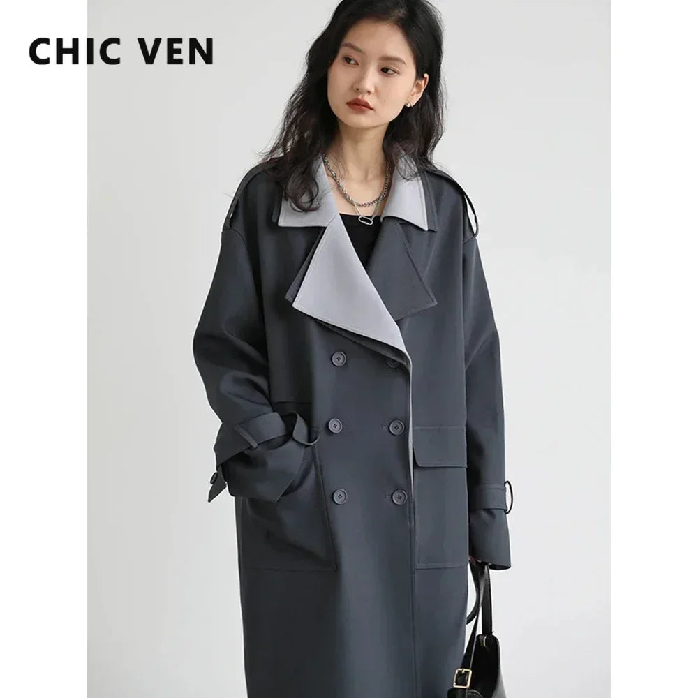 Lang Trenchcoat med Kontrastrevers