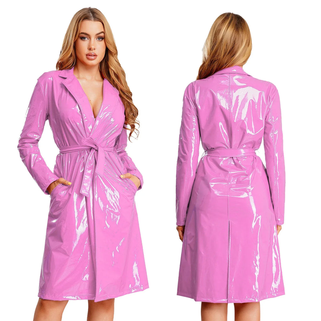 Wet-Look Trenchcoat med Bindebælte