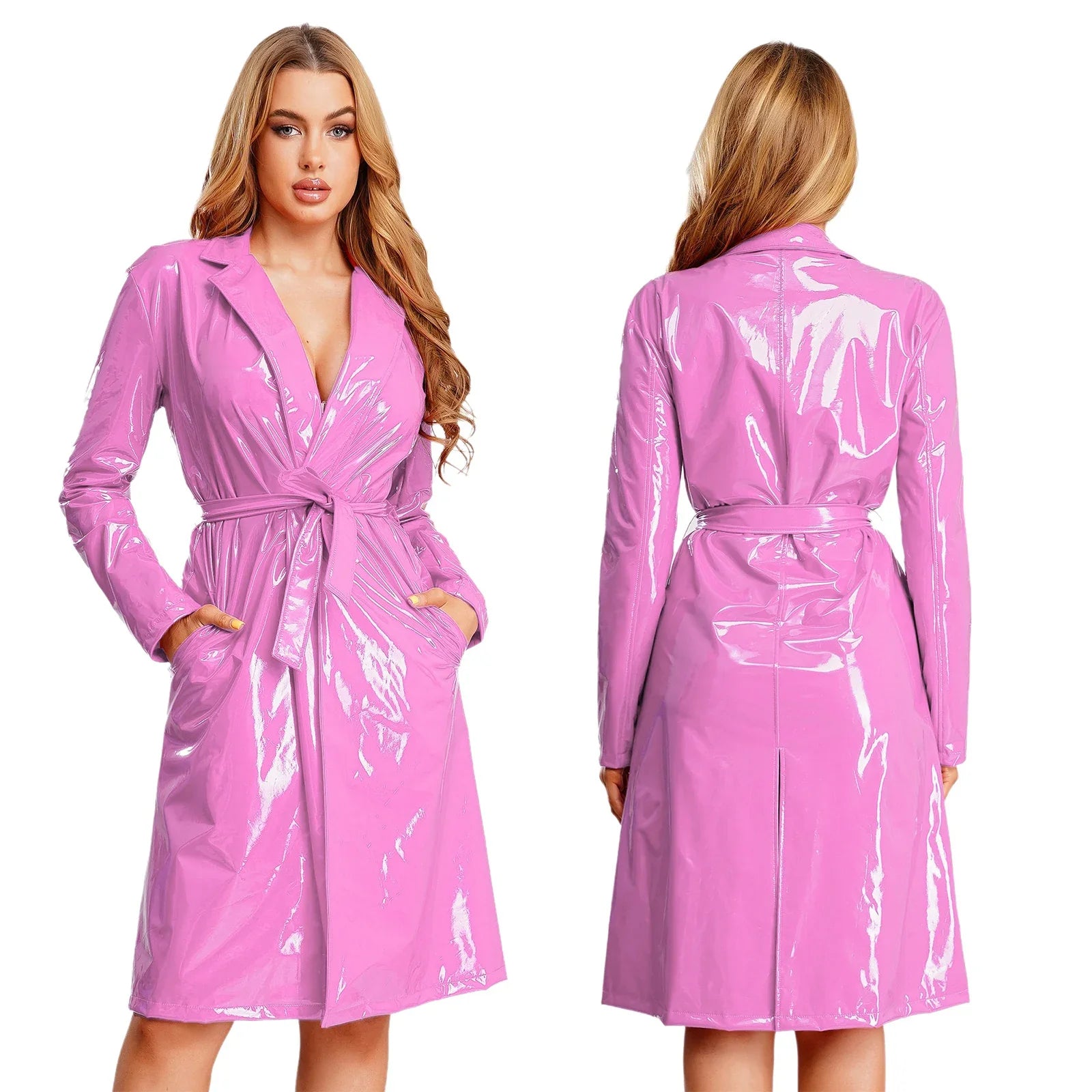 Wet-Look Trenchcoat med Bindebælte