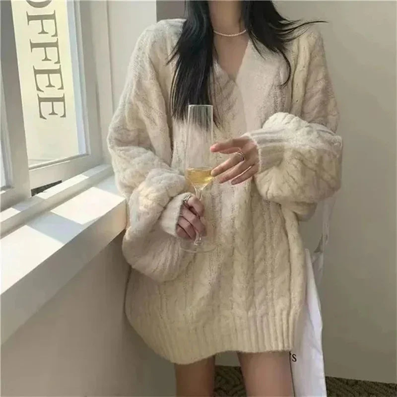 Kabelstrikket Oversize-Pullover