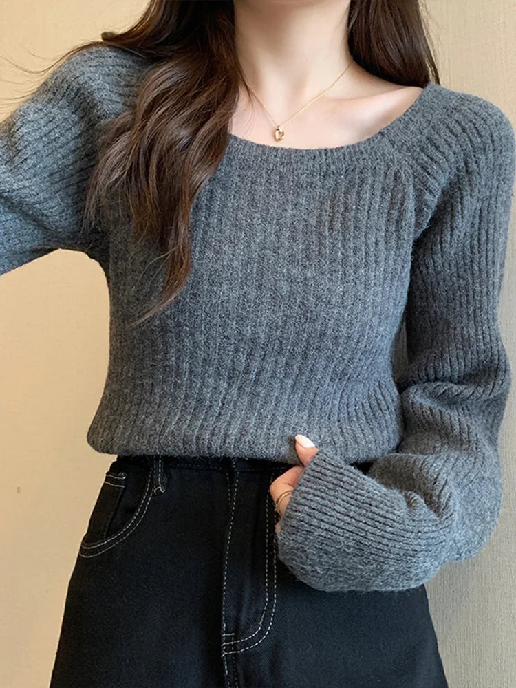 Ribstrikket Pullover Med Pufærmer