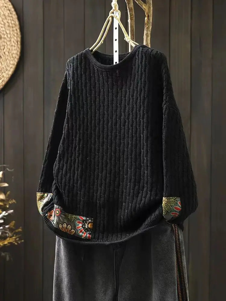 Striktrøje med Blomsterpatchwork