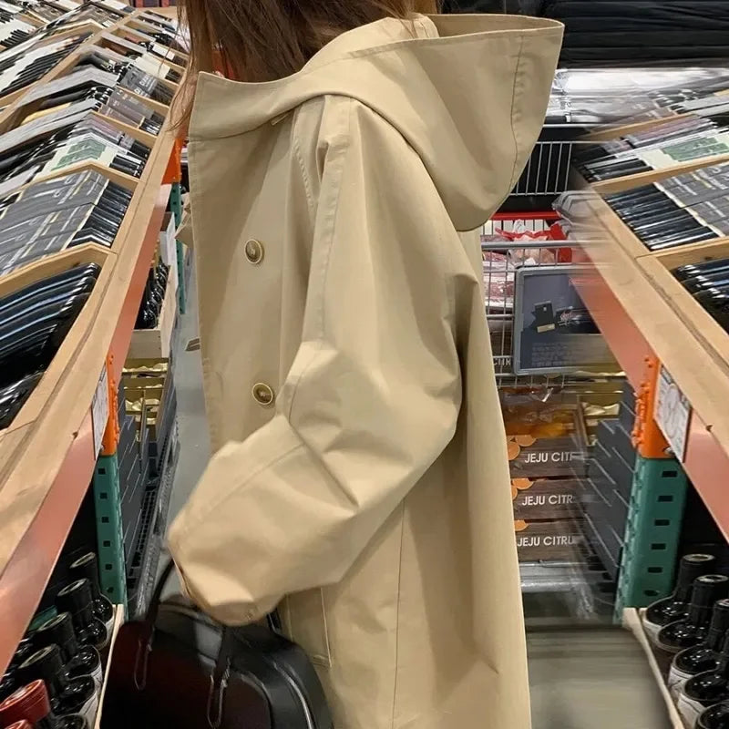 Afslappet Trenchcoat Med Hætte