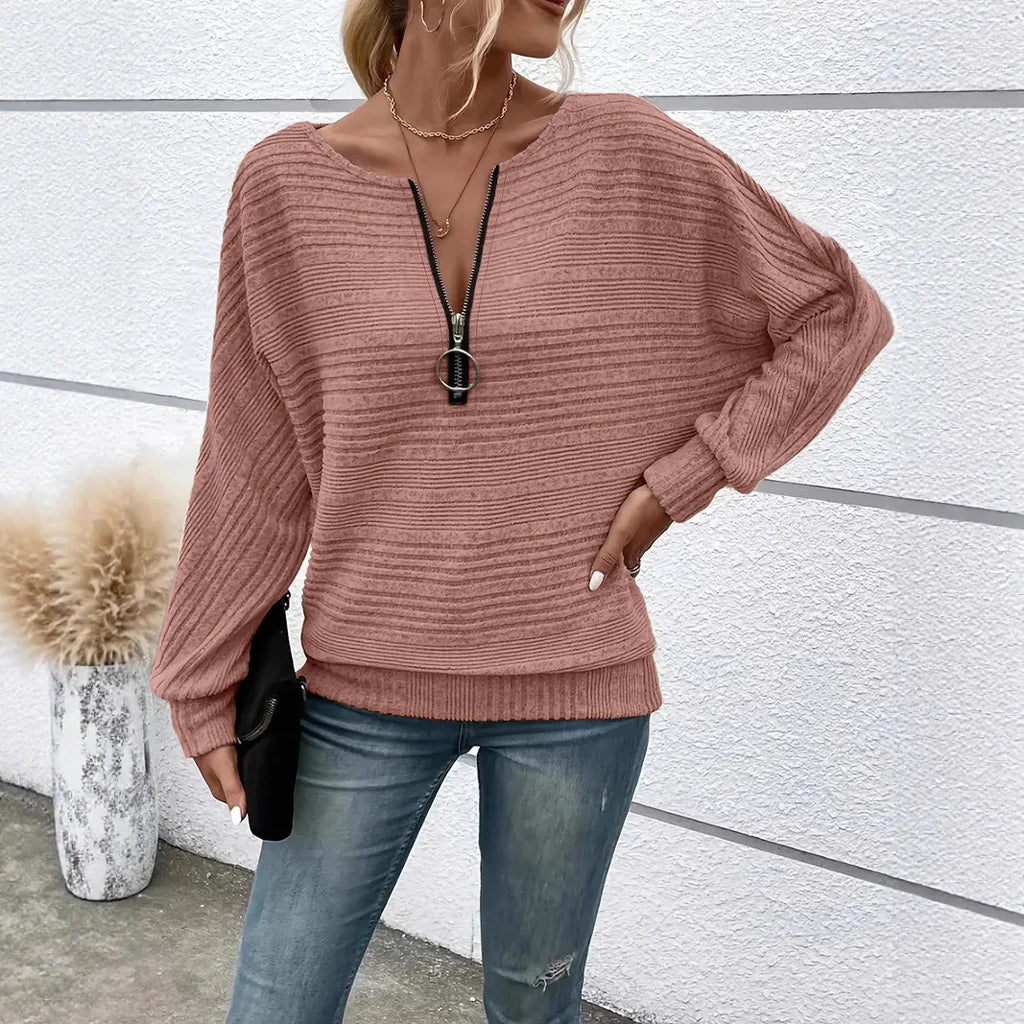 Ribstrikket Pullover med Half-Zip