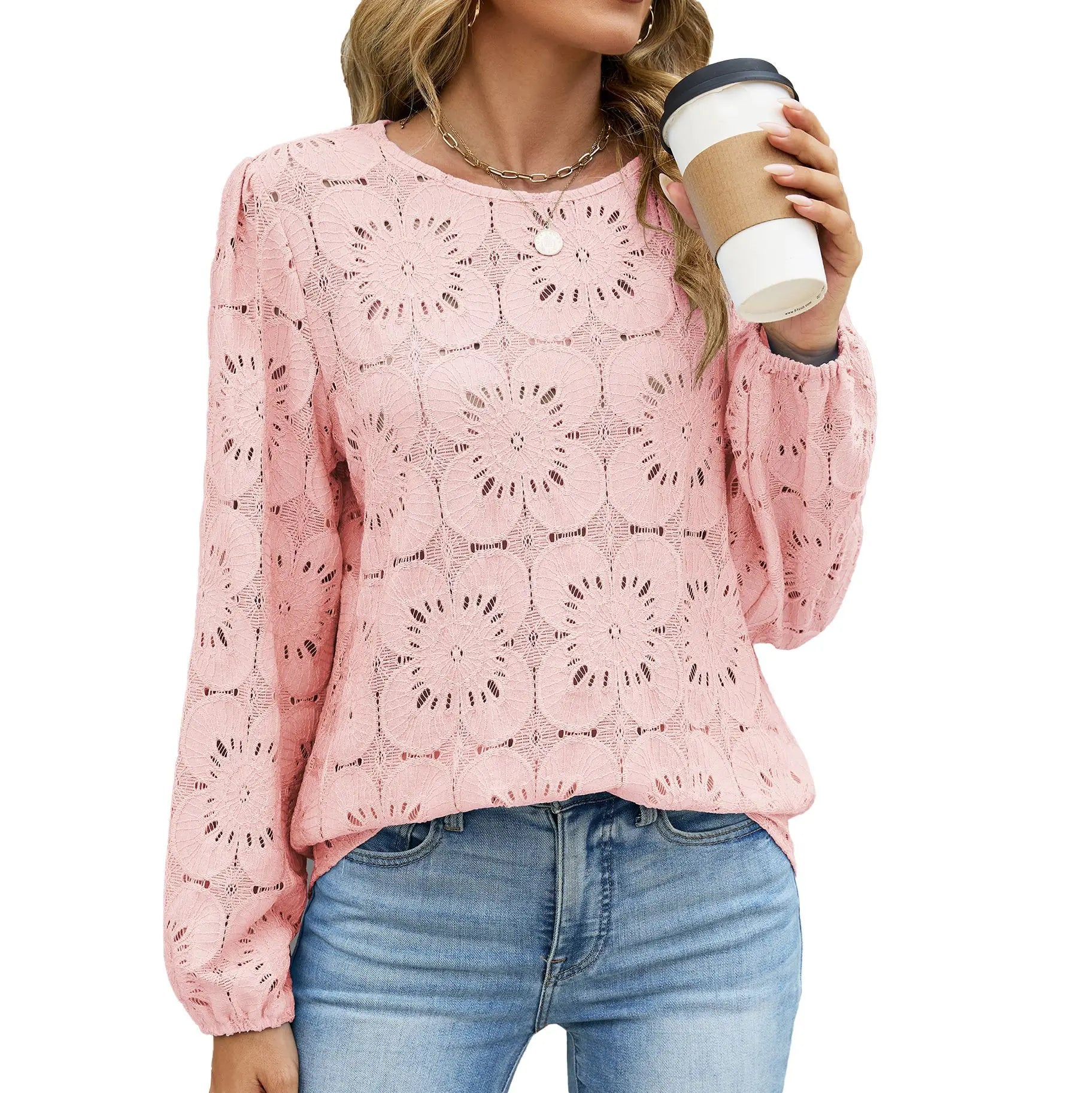 Bluse Med Blomstret Broderie Anglaise