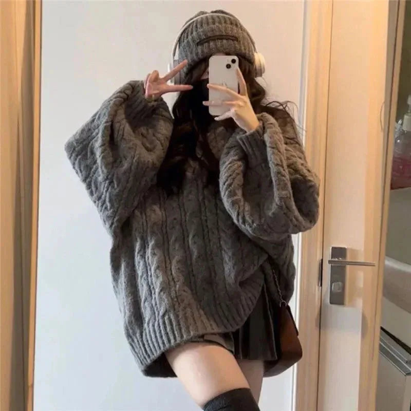 Kabelstrikket Oversize-Pullover