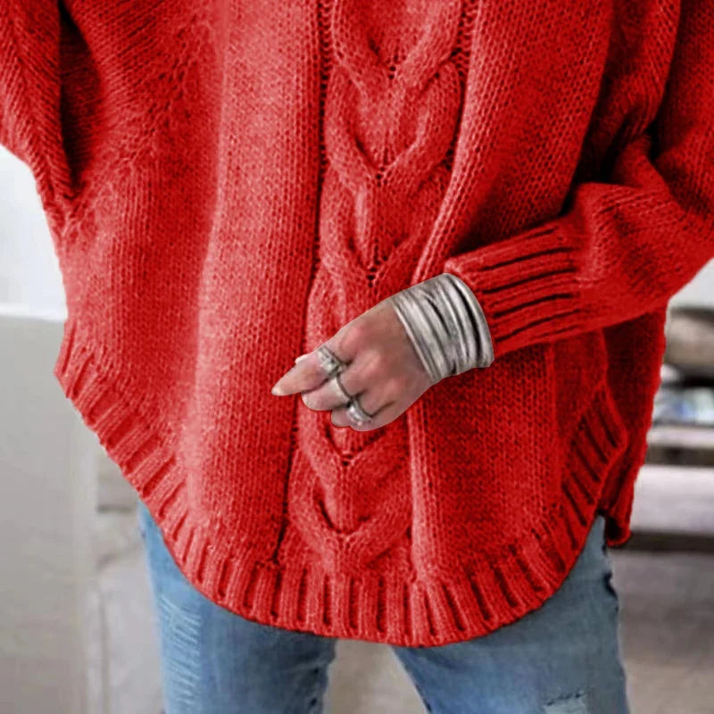 Kabelstrikket Sweater Med Høj Hals