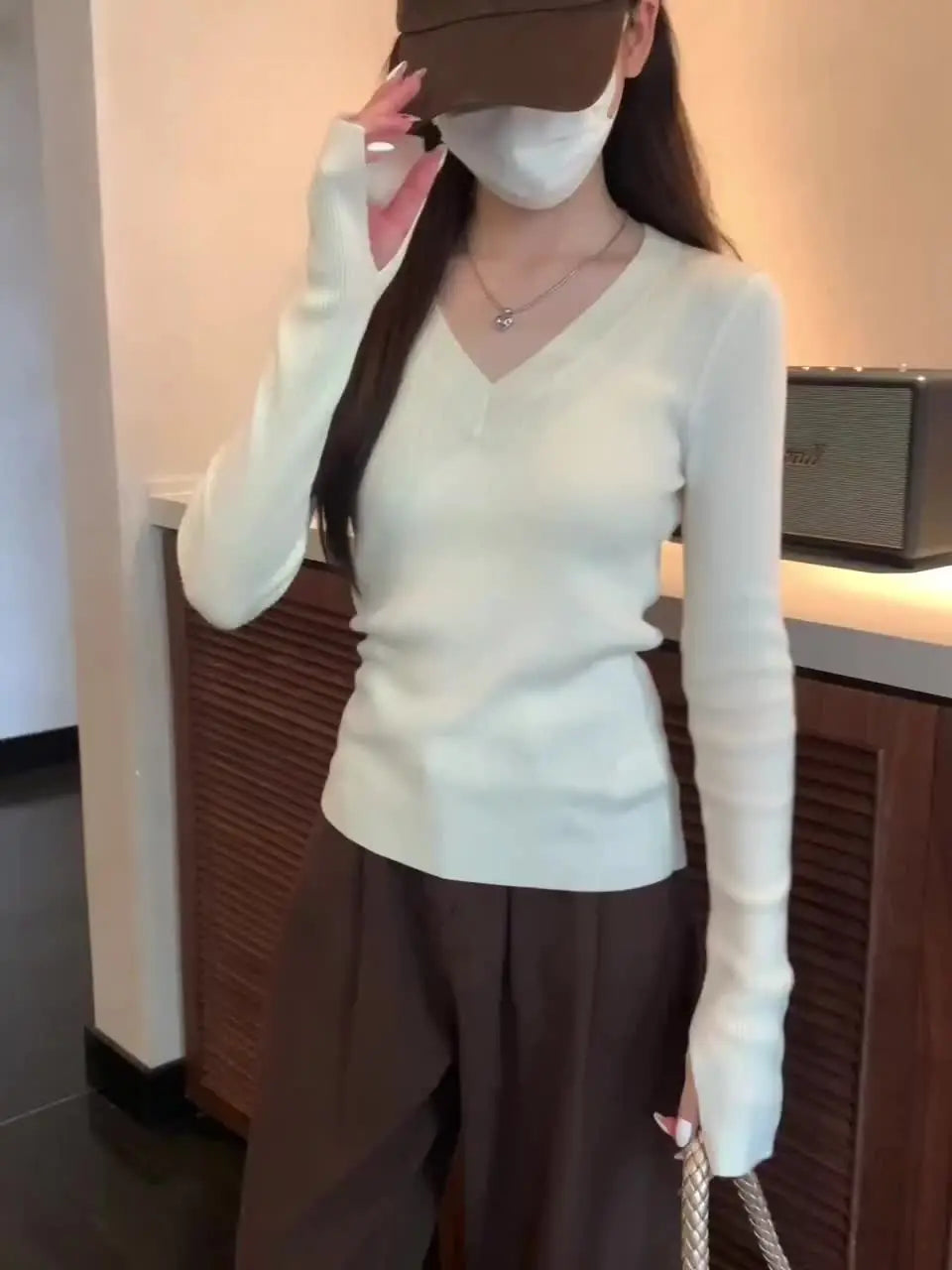 Finribbet V-Hals Pullover