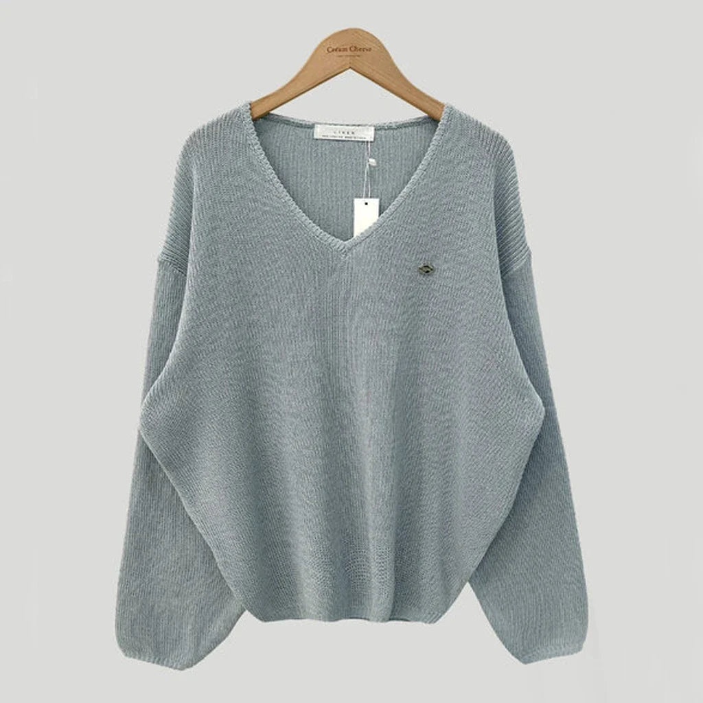 Afslappet Strikbluse Med V-Hals