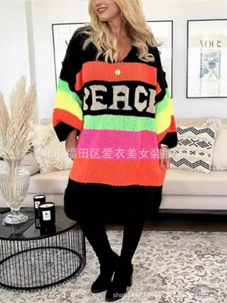 Oversized Stribet Tunika-Strik