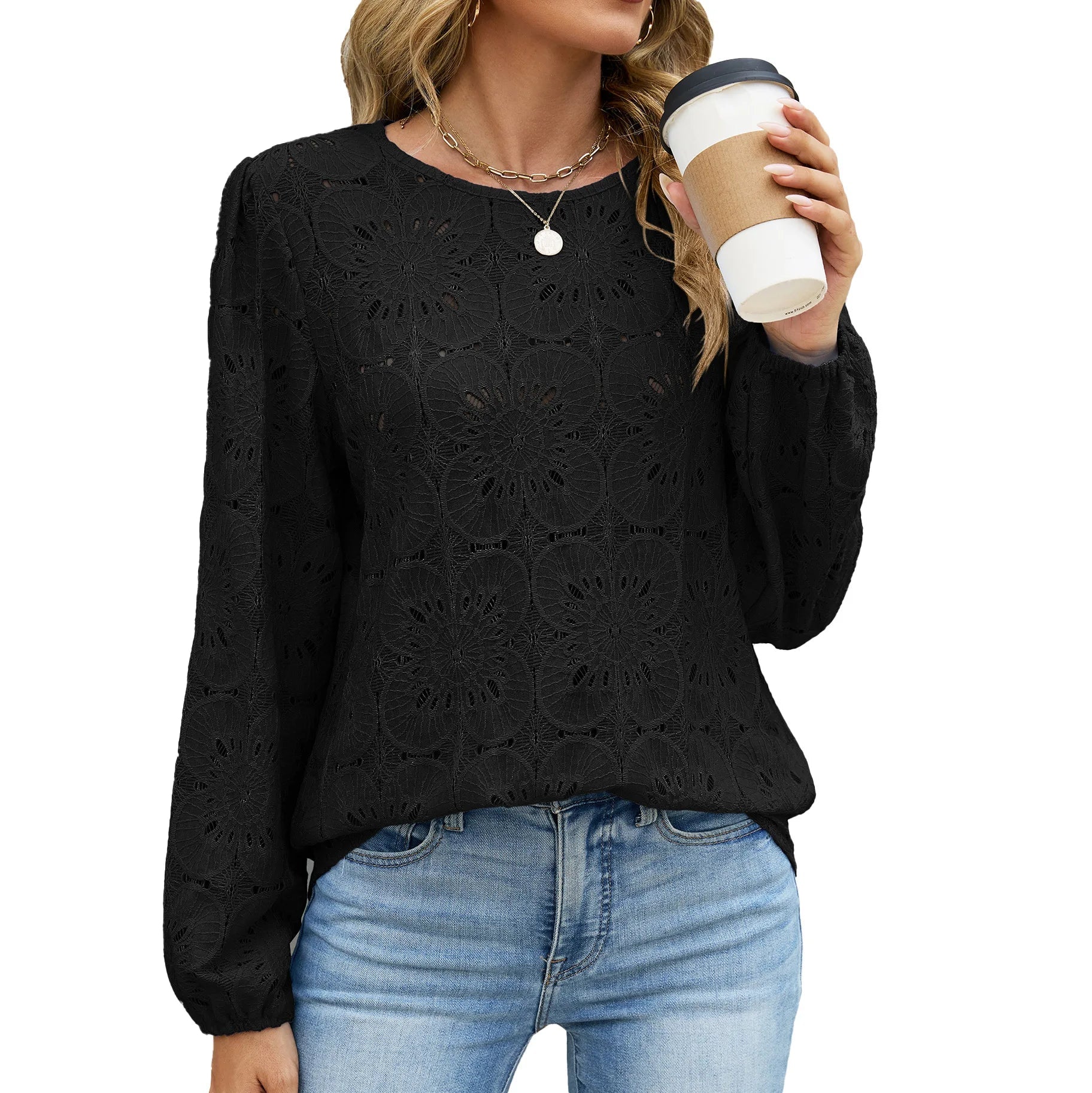 Bluse Med Blomstret Broderie Anglaise