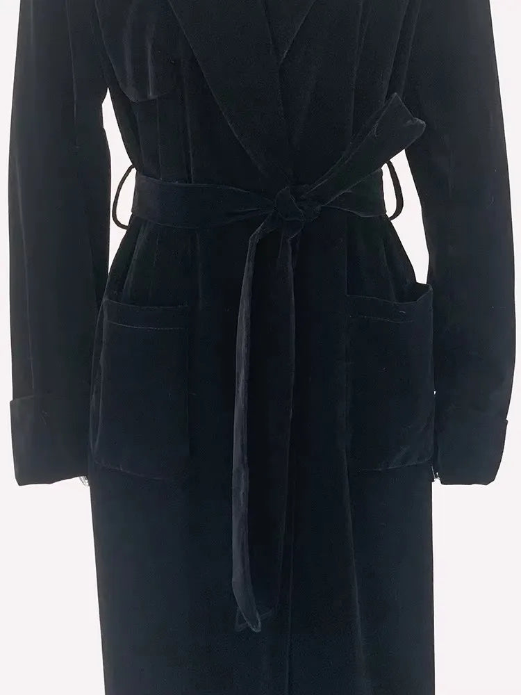 Fløjls Trenchcoat Med Bindebælte