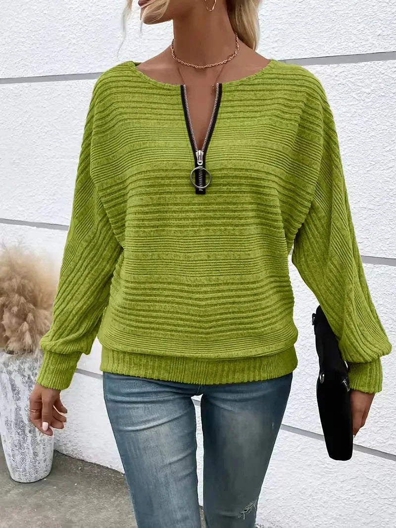 Ribstrikket Pullover med Half-Zip