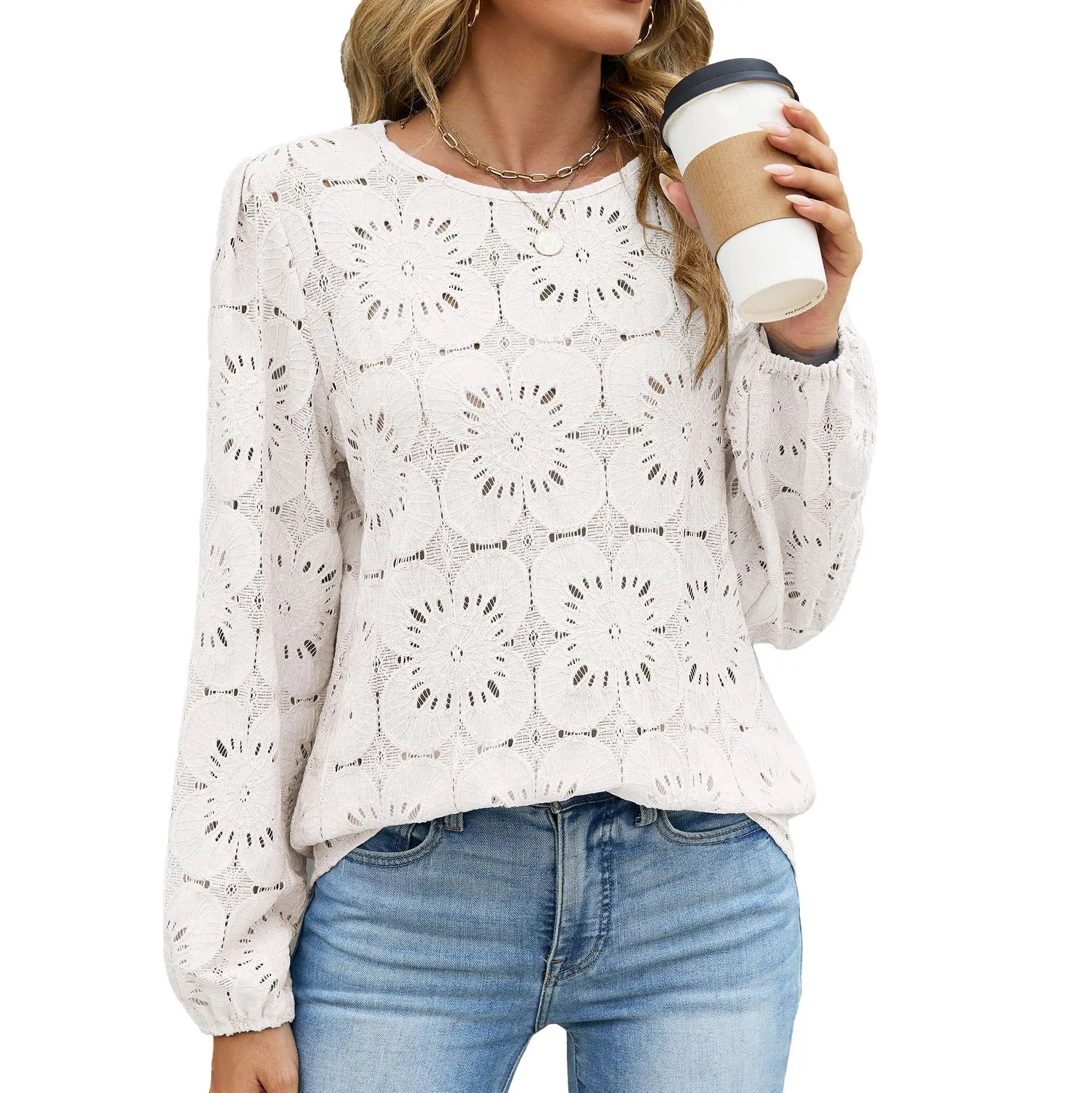 Bluse Med Blomstret Broderie Anglaise