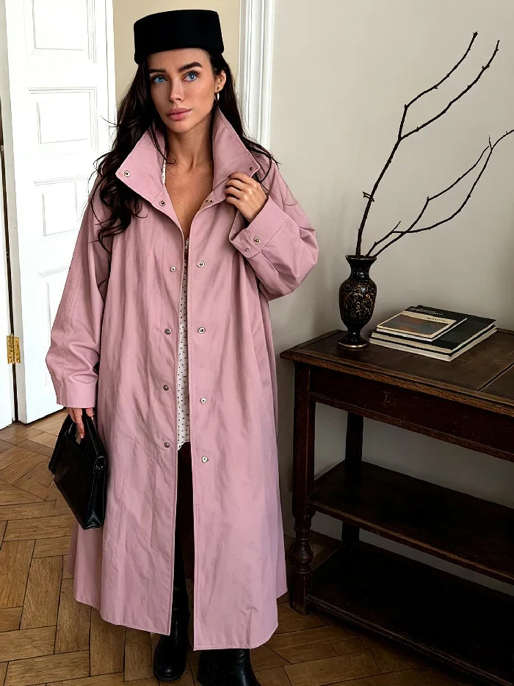 Lyserød Oversized Trenchcoat Med Trykknapper